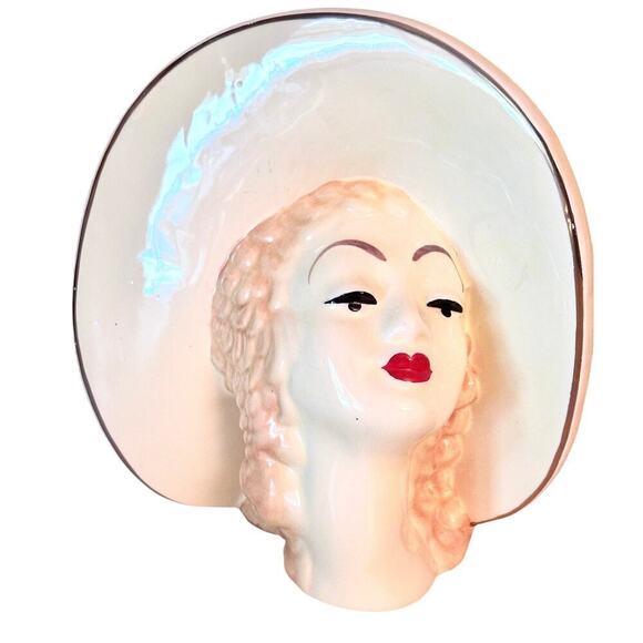 Vintage 1930s Look Head Vase Woman Figure Lady  Huge Picture Hat - Picture 1 of 6